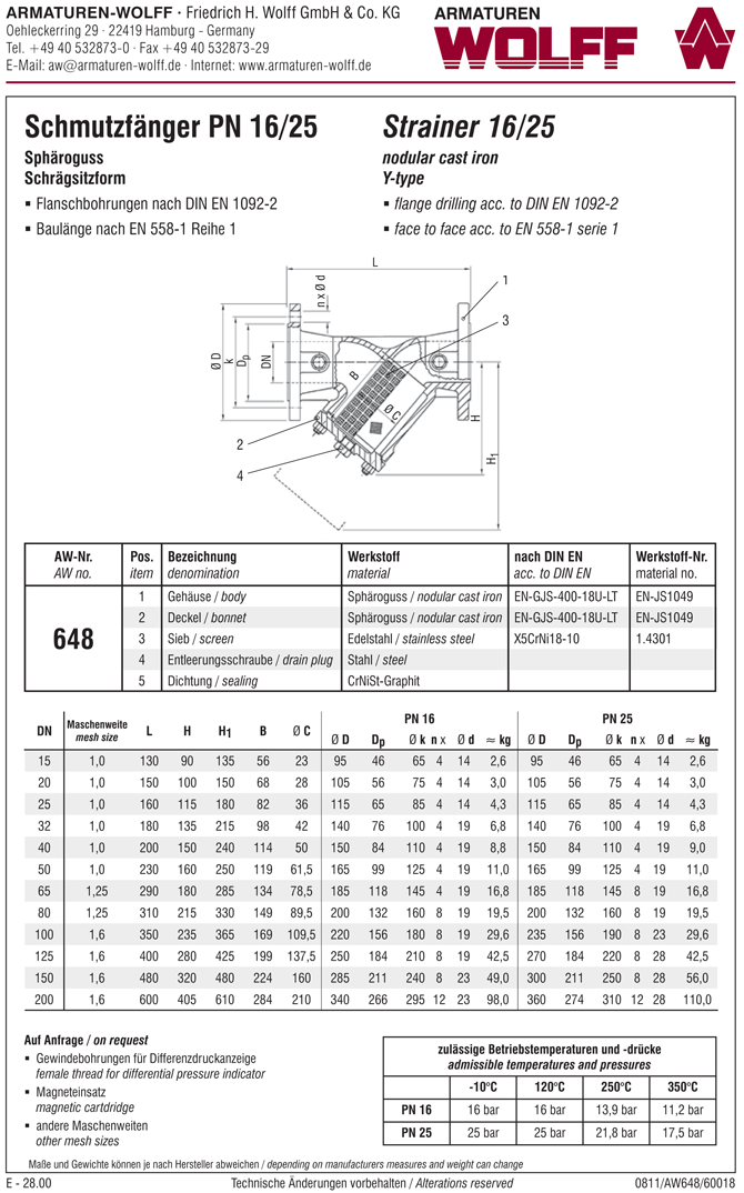 AW 648 Y-type Strainer, flanged type