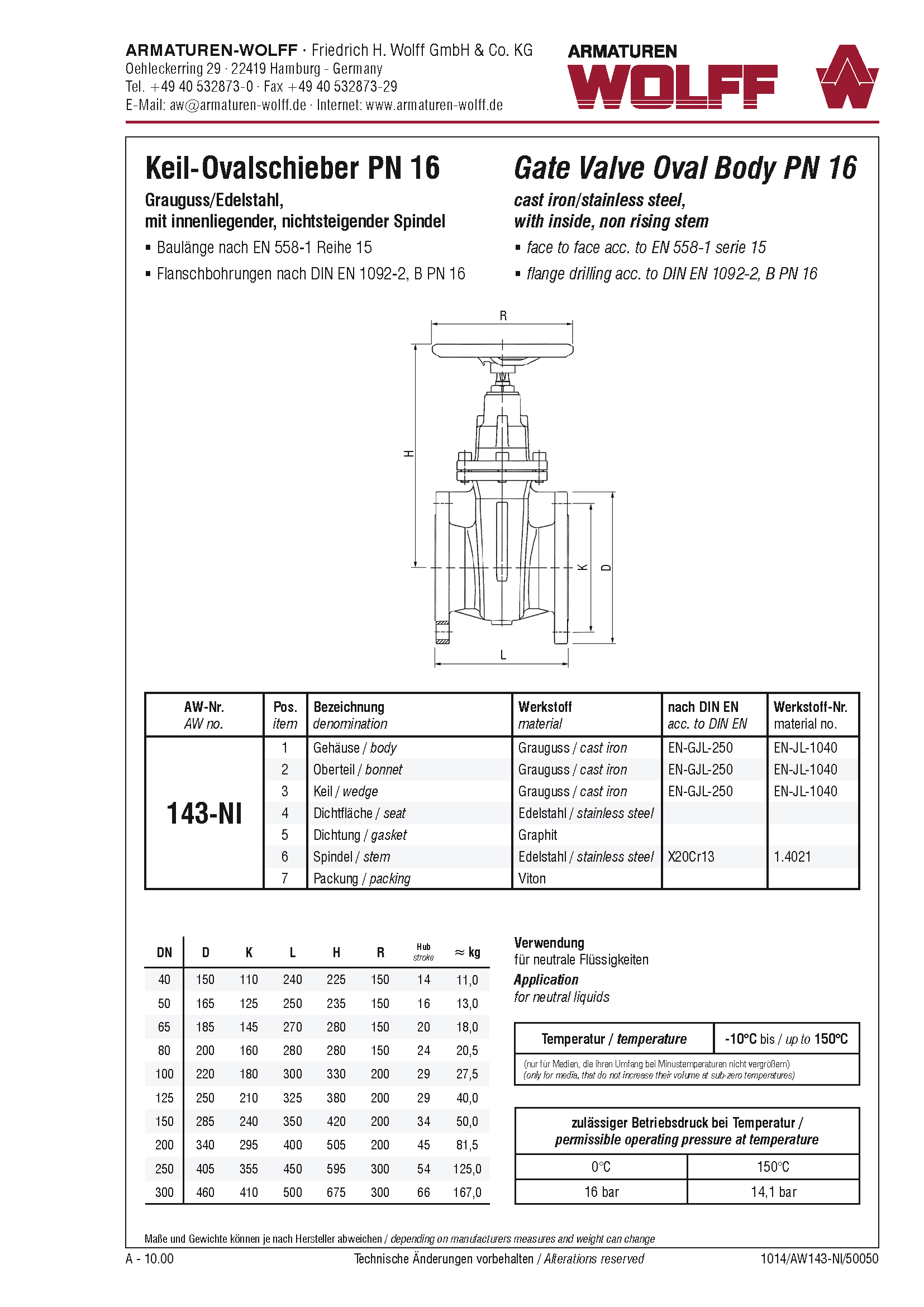AW 143-Ni Flanged Gate Valve, oval body