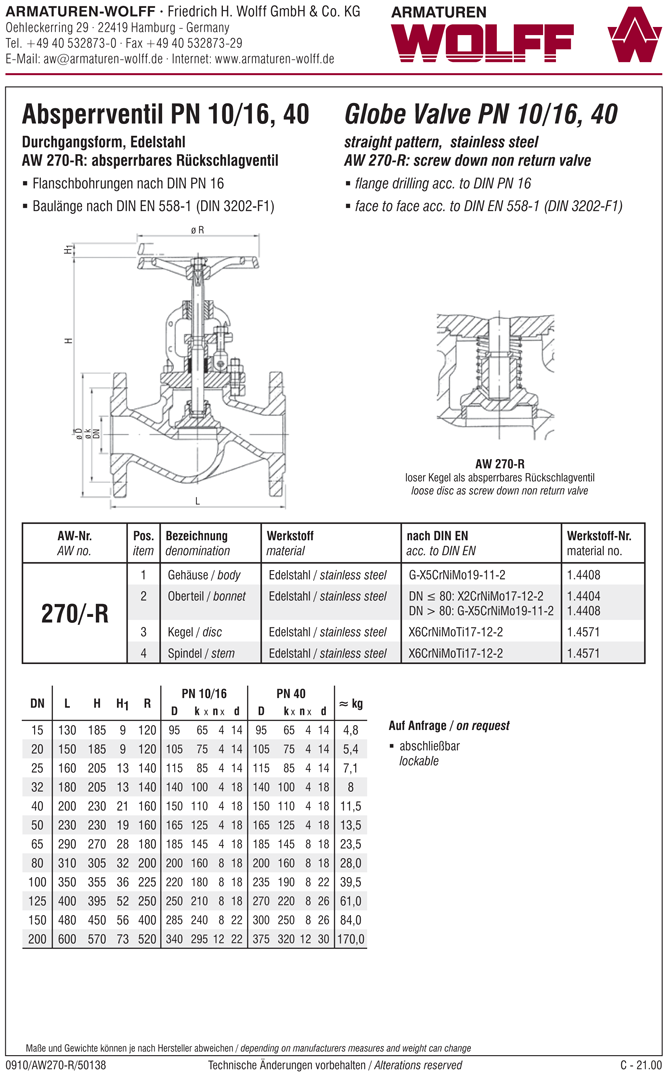 AW 270 Flanged Stop Valve