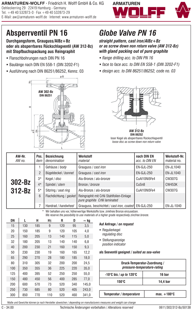 AW 302-Bz Flanged Stop Valve