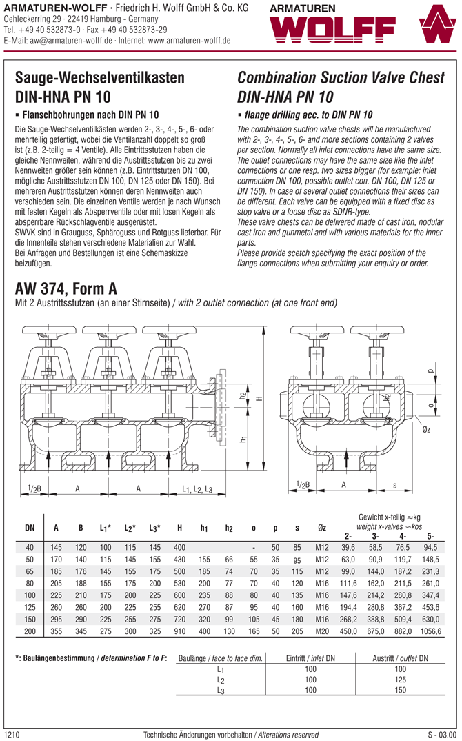 AW 374 Combination Suction Valve Chest, form A to D