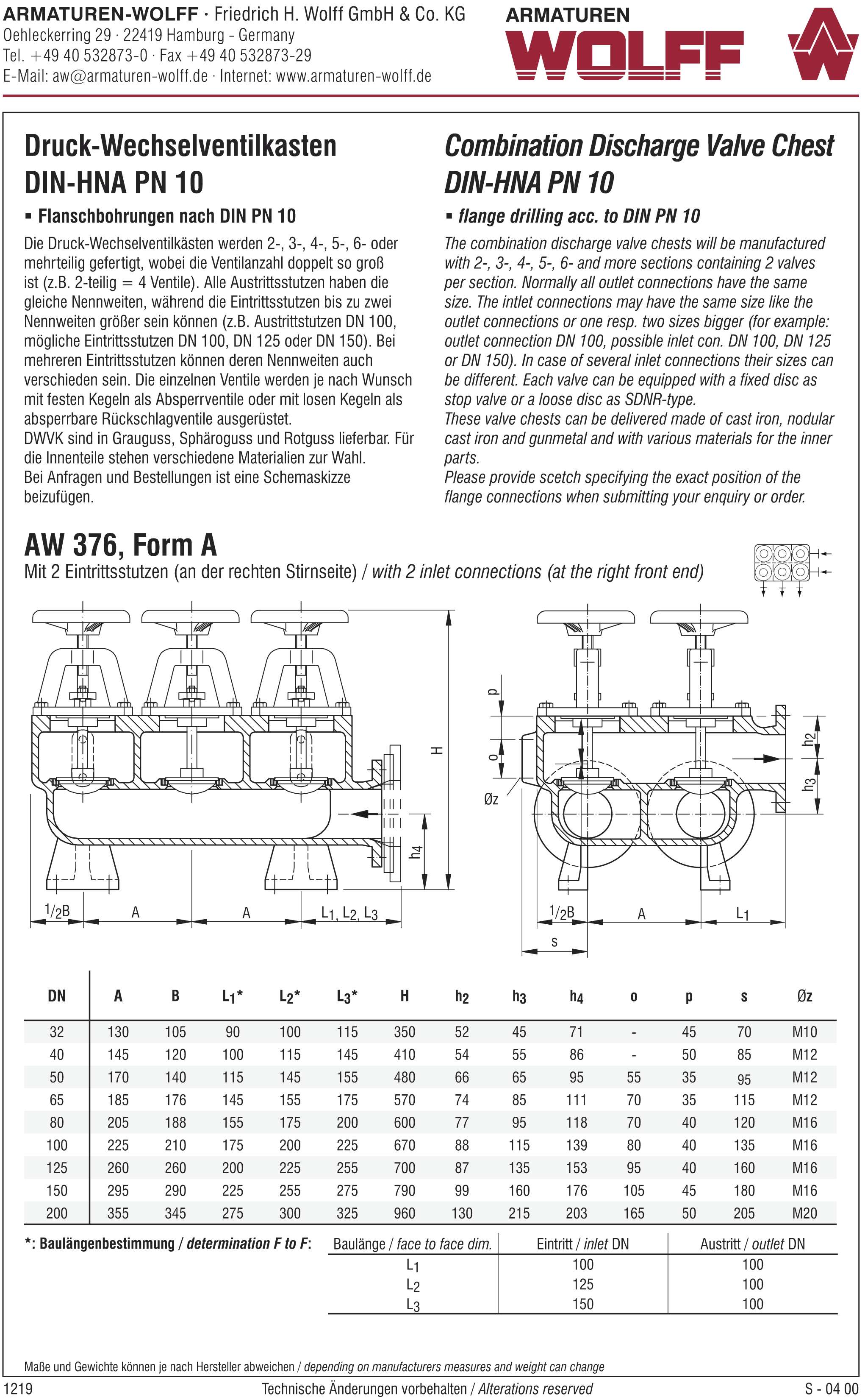AW 376 Combination Discharge Valve Chest, form A to E