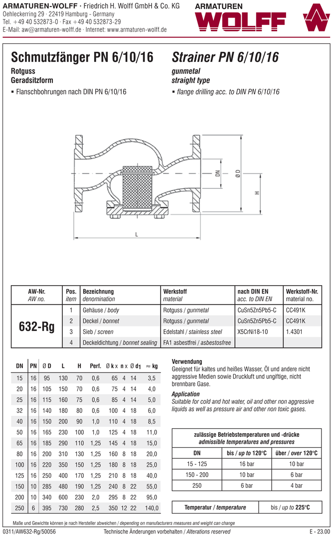 AW 632-Rg Straight Type Strainer, flanged type