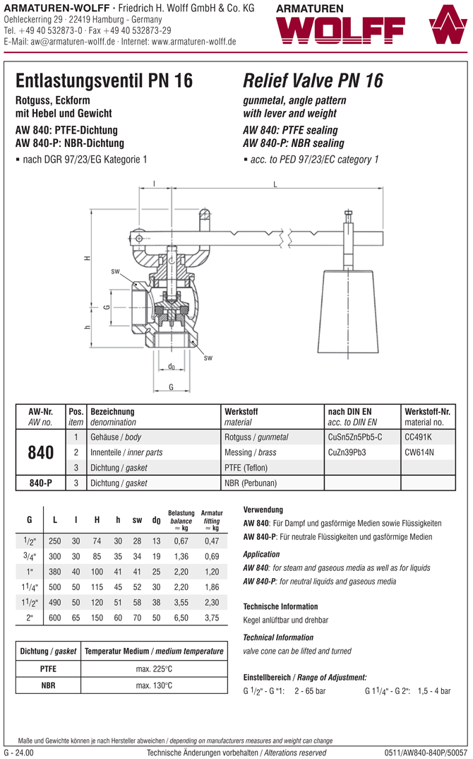 AW 840-P Relief Valve with arm and weight